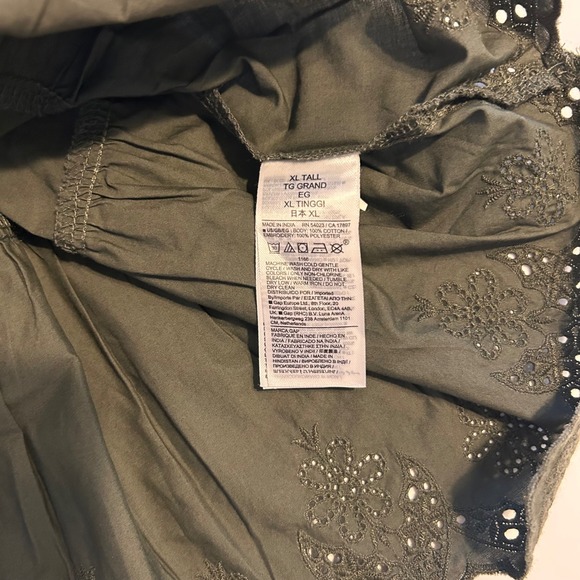 GAP Womens Olive Green Eyelet Lace Puff Sleeve Belted Midi Dress XL TALL - Picture 12 of 13